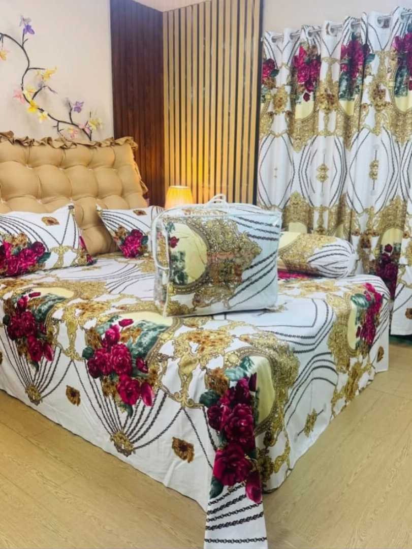Twill cotton comforter set, pure cotton bedding, luxury comforter Bangladesh, 5 piece comforter set, king size bedsheet set, premium bedding, rash-free cotton comforter, long-lasting bed set, luxurio