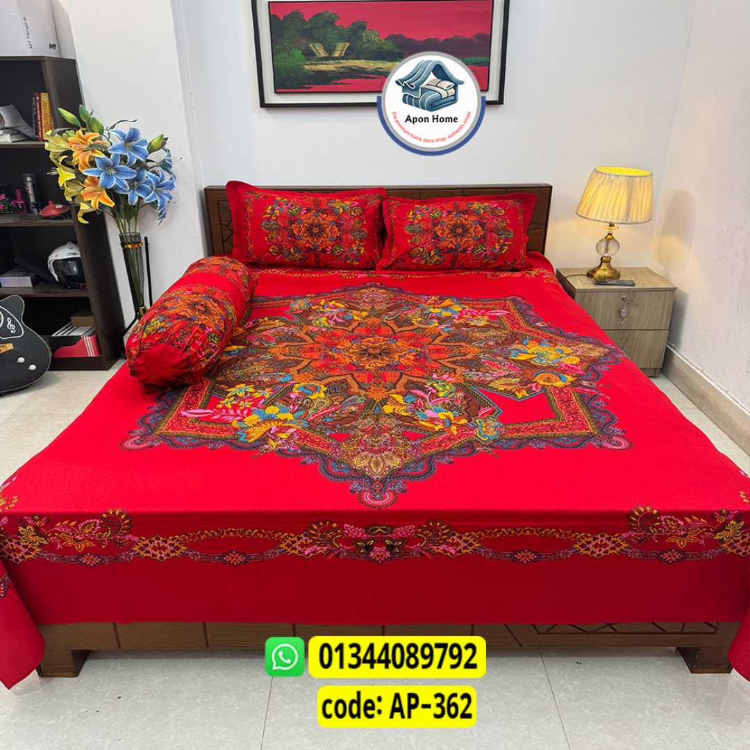 Luxury King Size Bed Sheet, Cotton Bedsheet Set, Premium Bedsheet Bangladesh, King Size Cotton Bedsheet, Bedsheet with Pillow Covers, Digital Print Bedsheet, Luxury Bedding Set, Soft Cotton Bedsheet