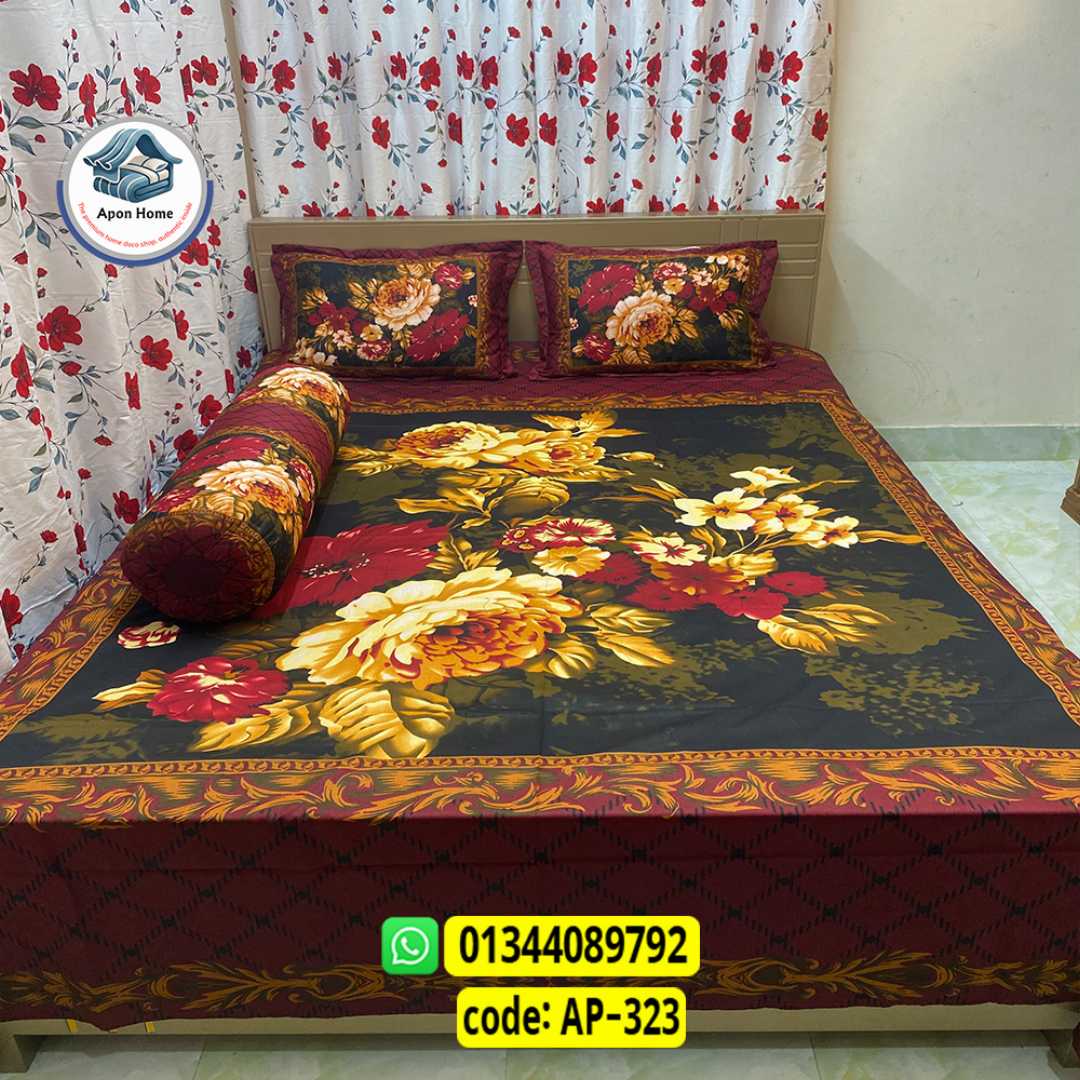 Luxury King Size Bed Sheet, Cotton Bedsheet Set, Premium Bedsheet Bangladesh, King Size Cotton Bedsheet, Bedsheet with Pillow Covers, Digital Print Bedsheet, Luxury Bedding Set, Soft Cotton Bedsheet