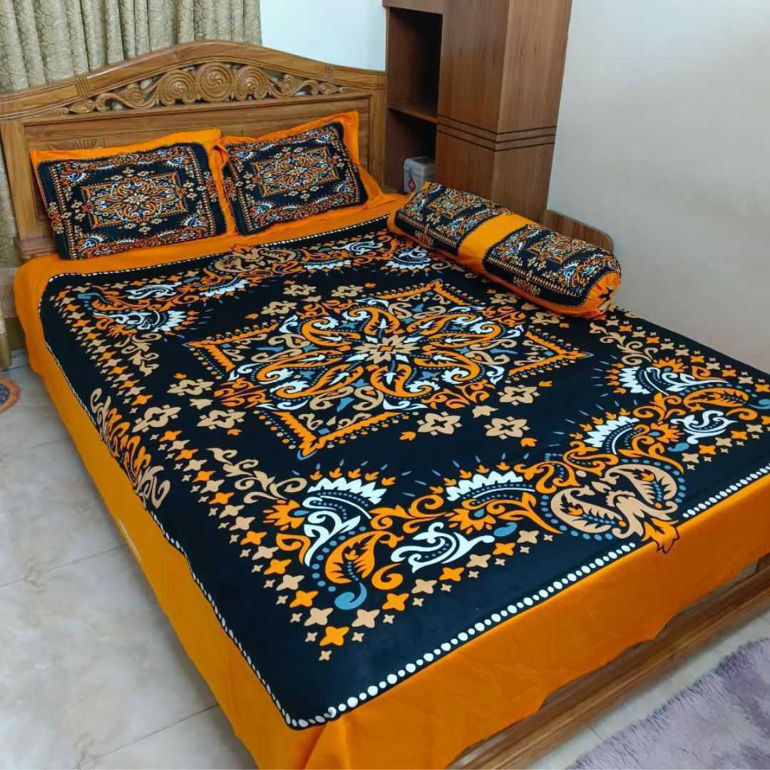 Luxury King Size Bed Sheet, Cotton Bedsheet Set, Premium Bedsheet Bangladesh, King Size Cotton Bedsheet, Bedsheet with Pillow Covers, Digital Print Bedsheet, Luxury Bedding Set, Soft Cotton Bedsheet